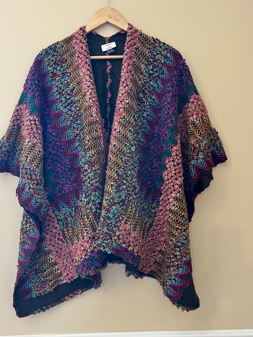 David And Young Women’s Knit Shawl Wrap Poncho Boho Hippie Colorful OSFM
